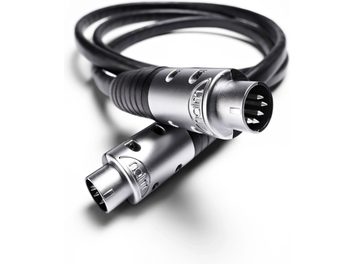 Naim Audio HI-Line DIN5 1.25m analog audio cable, black, chrome connectors, tight loop, white background