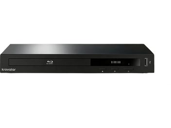 Lecteur Blu-ray Krovatar KB-200D noir, vu de face, avec tiroir à disque, afficheur numérique et port USB en façade