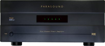 Parasound 5250 v2 forstærker, sort, børstet aluminiumsfront, rød display, drejeknap, THX-logo