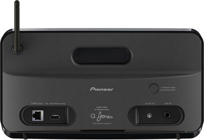 Pioneer XW-SMA1 sort netværksaudioafspiller, frontvisning, frontporte og -knapper, LCD-skærm, indbygget højttaler