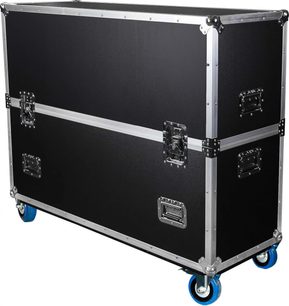 Flight-case Power Acoustics Flight pentru două ecrane 50 MK2, negru, cu margini argintii și roți albastre