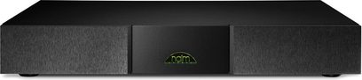 Separat hi-fi-strömförsörjning Naim Audio Flat-Cap XS i svart, texturerad frontpanel och grön logotyp i mitten