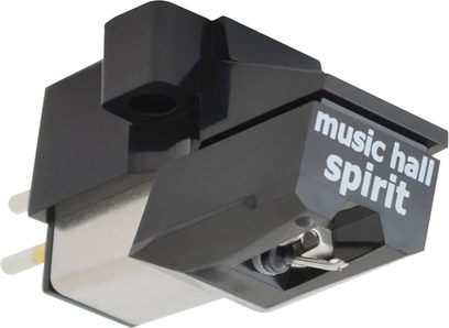 Célula lectora de tocadiscos de vinilo Music Hall Spirit, vista de abajo en primer plano, acabado negro mate