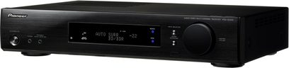 Pioneer VSX-S300 Schwarz Heimkino-Verstärker, Frontblende mit blauer Anzeige, Tasten und Anschlüssen auf der Vorderseite