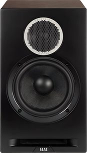 Elac Debut Reference DBR62 sort højtaler i sort, træ, forfra, gitterbeskyttet diskant, vævet bas, frontport
