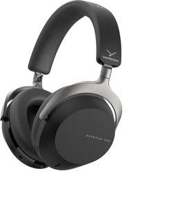 Ασύρματα ακουστικά hi-fi Bluetooth Aventho 300 μαύρα, με επενδεδυμένο στήριγμα κεφαλής, κυκλικές μαύρες ακουστικές θήκες, ασημένια μεταλλική κατασκευή