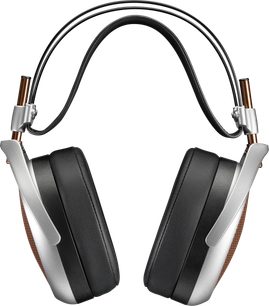 Åbne kablede hi-fi-hovedtelefoner Meze Audio Poet, frontvisning, sort hovedbøjle, sorte ørepuder, sidegitre, sølvfarvet struktur