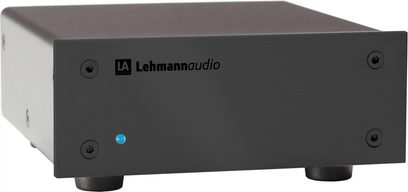 Lehmann Audio Black Cube SE II phono forforstærker, kompakt rektangulært matsort kabinet, hvidt logo, blå LED