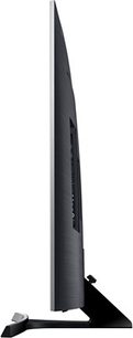 Telewizor Samsung UE55KU6640 ultra płaski, czarny ekran, cienkie srebrne ramki, na metalowej podstawie w kształcie litery V