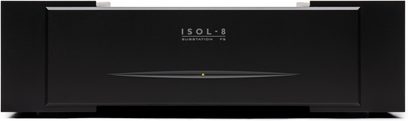 Svart Isol-8 SubStation F5 strömrenare sedd framifrån, med rektangulär frontpanel och gul indikatorlampa i mitten