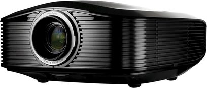 Optoma HD82 sort videoprojektor, frontvisning, linse med kromring, integreret kamera, ventilationsgitter
