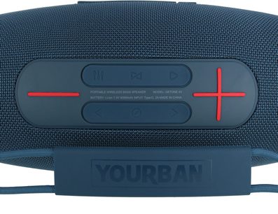 Yourban Getone 45 blå, set ovenfra, tekstureret overflade, røde knapper, synligt Yourban-logo, tekniske detaljer trykt