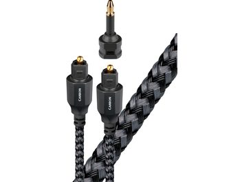 Audioquest Carbon optische digitale audiokabel, 0,75m, zwarte en goudkleurige Toslink-connectoren, zwart gevlochten omhulsel
