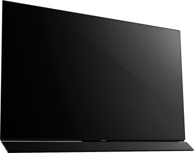 Fladskærms-TV fra Panasonic TX-65FZ950E med rektangulært sort panel, set forfra