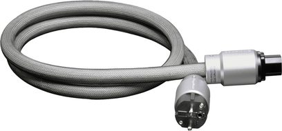 GigaWatt Powersync ULTRA 1,5 m grå flettet netstrømskabel med Schuko-stik og IEC-stik
