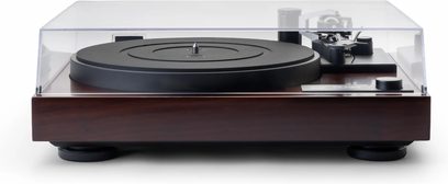 Giradischi Dual CS 718Q WN finitura noce con coperchio trasparente chiuso, vista frontale