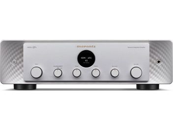 Marantzi mudel 40n hõbedane stereo hi-fi-võimendi, esivaatest, 6 pöördnuppu, 1 ümmargune keskmine ekraan, 2 jackipesa