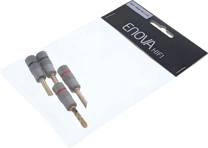 Spine banana Enova HIFI FBAB 200 LUXE, set da 4, connettori audio grigi e dorati con anelli rossi e neri