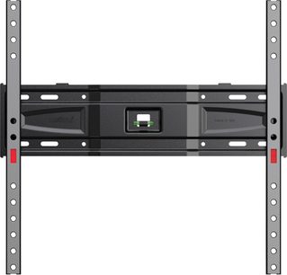 Supporto TV da parete Meliconi GS S400 PLUS FB CG nero piatto, vista frontale, con livella a bolla centrale e montanti perforati