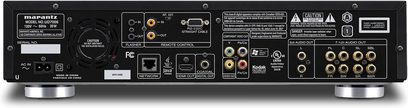 Marantz UD7006 sort 4K Blu-ray-afspiller, set forfra, stik på bagsiden, knapper og display på forsiden