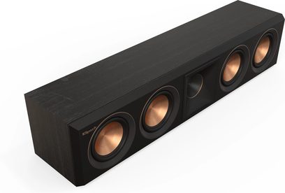 Klipsch RP-404C II ebony centerhøjttaler, rektangulær sort, 4 skrå kobberhøjttalere, sort gitter