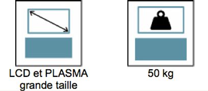 Drejelig TV-møbel til store LCD- og plasmaskærme op til 50 kg, to diagrammer med pile og vægtpiktogram