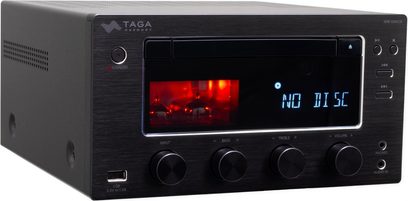 Taga Harmony HTR-1000CD V.3 sort alt-i-en hi-fi-system, frontvisning, rød LED-display "NO DISC"