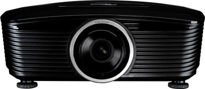 Optoma EX785 ProScreen sort videoprojektor, set forfra, med centralt placeret linse omgivet af cirkulære ventilationsgitre