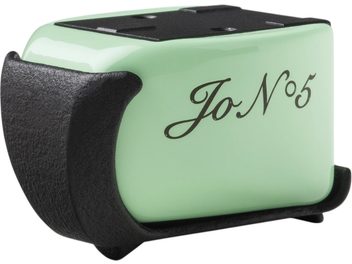 Célula para toca-discos hi-fi EAT Jo N°5 com caixa verde clara, inscrição preta e suporte preto texturizado