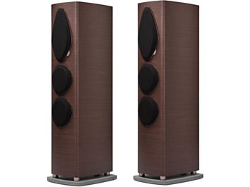 Sonus Faber Sonetto V G2 venge krāsas grīdas skaļruņu pāris ar trim melniem režģiem priekšskatā երեք