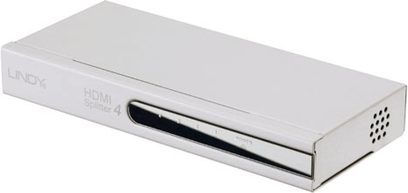 Lindy HDMI-fordeler 1 til 4, rektangulært metalkabinettet i lys grå, 1 HDMI-indgangsport, 4 HDMI-udgangsporten