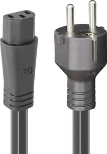 İki adet gri metal PQ marka IEC C14 erkek elektrik prizi, altın kaplamalı konektörlerle, ön görünüş