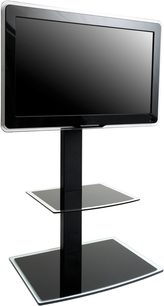 Erard Studio 1000 TV-møbel i sort og glas, lodret fod, 2 hylder, fladskærm monteret øverst