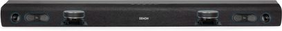 Denon DHT-S216 sort soundbar, set forfra, med to cylindriske højttalere i siderne og knapper på toppen