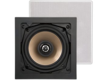 Enceinte de embutir de parede ArtSound HPSQ525 preta com altifalante de cone em bronze e grelha frontal branca amovível