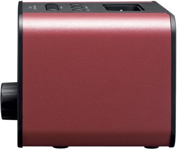 Yamaha PDX-13 rød multimediehøjttaler, set forfra, rektangulær form, rød tekstureret overflade, sorte knapper og stik