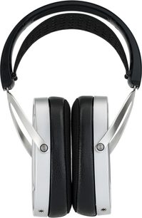 Hifiman Ananda-hovedtelefon afsløret i sort og sølv, metalramme, læderlignende ørepuder, perforeret hovedbøjle, set forfra