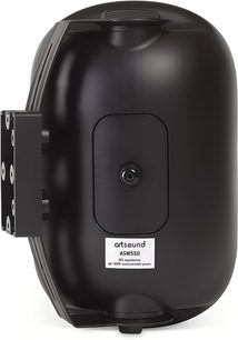 Black ArtSound ASW550 outdoor speaker rear view with side mounting bracket
