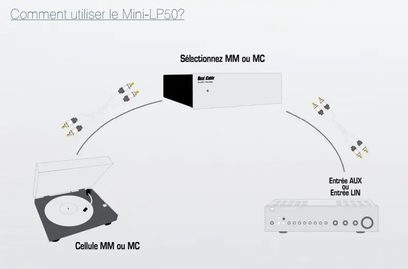 Phono předzesilovač Real Cable MINI-LP50 černý, schéma zapojení s pomocnými vstupy a MM nebo MC přenoskou