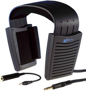 Åben hi-fi hovedtelefon Ergo 1 sort, polstret hovedbøjle, åbne ørekåber, 3,5 mm jackstik, trekvartersperspektiv fra venstre side