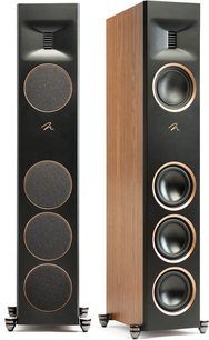 Cassa a colonna MartinLogan Motion XT F100 noce con frontale nero, 4 altoparlanti circolari e lati con finitura in legno