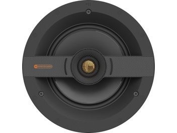 Indbygningshøjttaler Monitor Audio C1M cirkulær, central guldfarvet diskanthøjttaler, matsort højttaler, mørkegrå kant