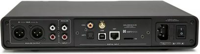 Højkvalitets hovedtelefonforforstærker Serenade WIFI, bagsidevisning, XLR-, RCA-, USB-, Ethernet-, optiske og koaksiale stik, samt netafbryder