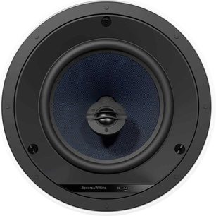 Indbygget Bowers & Wilkins CCM682 højttaler, frontvisning, sort gitter med centralt placeret højttaler, mat sort kant