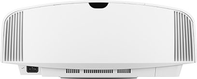 Sony VPL-VW360ES videoprojektor, hvid, set forfra, afrundet rektangulær form, siddeventilationsgitre, sort centralt objektiv