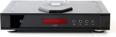 Rega Saturn MK3 CD-afspiller i sort, set forfra, rødt LED-display "No Disc", børstet aluminiumsfront, berøringsfølsomme knapper