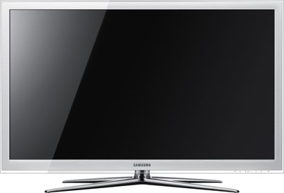 Samsung UE40C6710 40-Zoll-Flachbild-LED-Fernseher, schlanker metallgrauer Rahmen, Frontansicht auf schwarzem Hintergrund