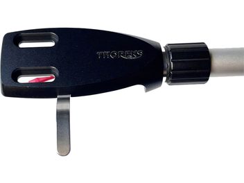 Thorens TD 124 DD-403 DD-1500 siyah renkli, kazınmış logo, iki dikdörtgen yuva ve gümüş renkli metal çubuklu hücre taşıyıcı