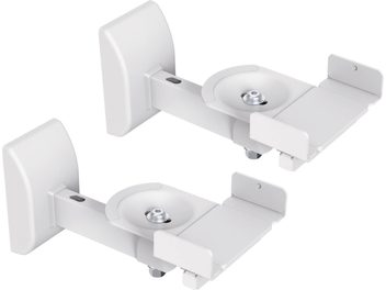 Para białych uchwytów ściennych Norstone Design Bookshelves Wall Mount do głośników, minimalistycznych i dyskretnych