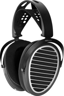 Черни hi-fi слушалки Hifiman Ananda Stealth Magnet V3 със сребристи овални решетки и перфорирана лента за глава